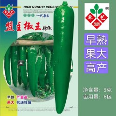 广州卓艺 盟主椒王 早熟 肉厚 果色翠绿有光泽 较顺直 单果重80-100克 亩产约4000kg 5克装 辣椒种子